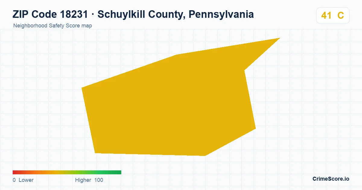ZIP Code 18231 in Schuylkill County, Pennsylvania neighborhood Safety Score map