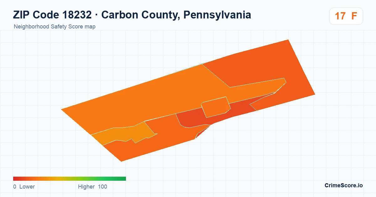ZIP Code 18232 in Carbon County, Pennsylvania neighborhood Safety Score map