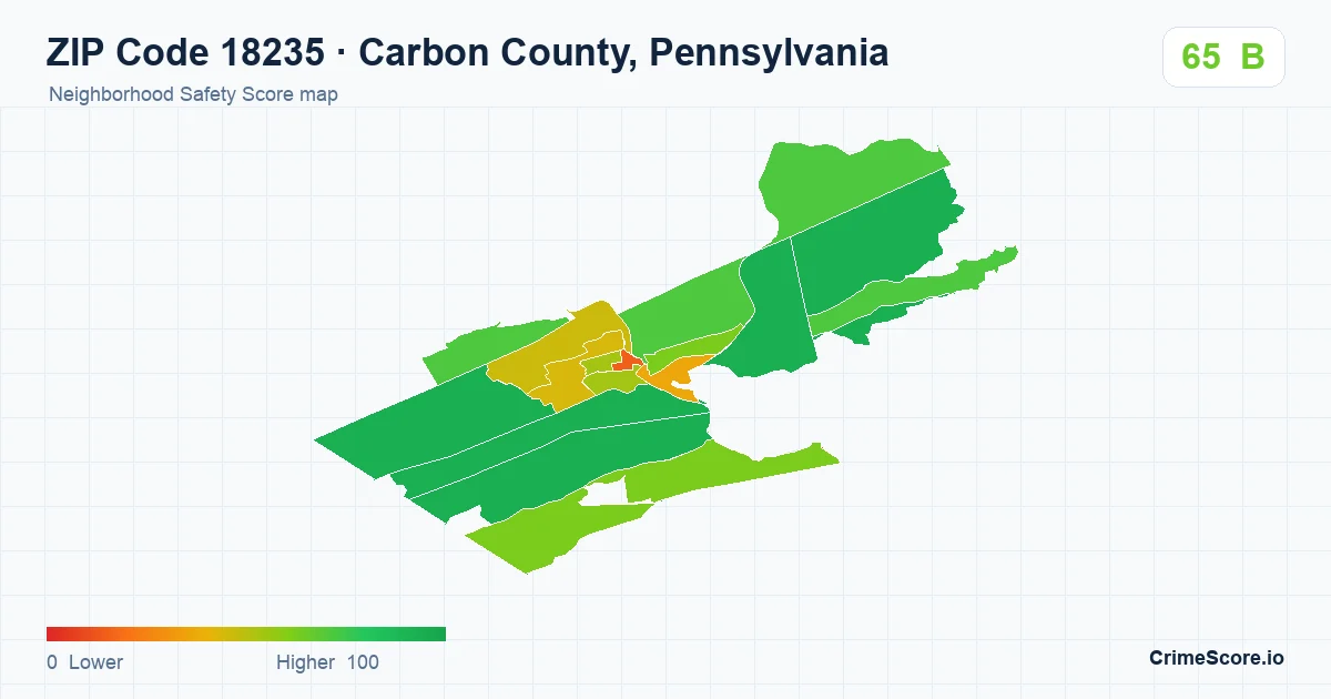 ZIP Code 18235 in Carbon County, Pennsylvania neighborhood Safety Score map