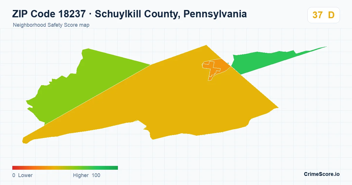 ZIP Code 18237 in Schuylkill County, Pennsylvania neighborhood Safety Score map