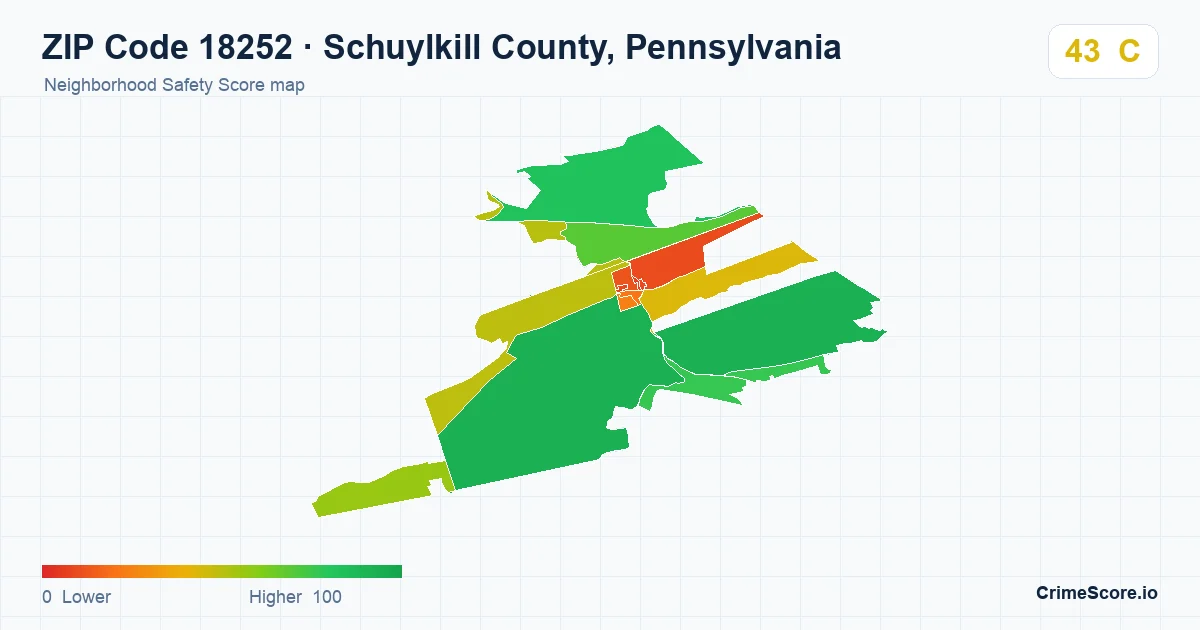ZIP Code 18252 in Schuylkill County, Pennsylvania neighborhood Safety Score map