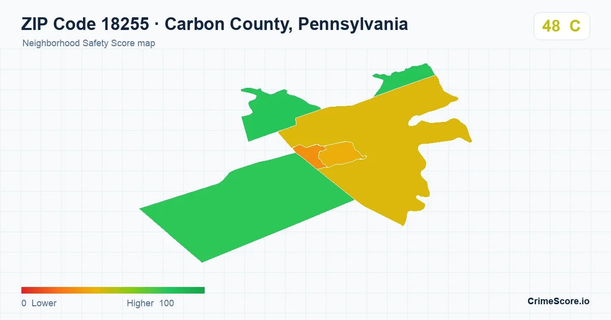 ZIP Code 18255 in Carbon County, Pennsylvania neighborhood Safety Score map