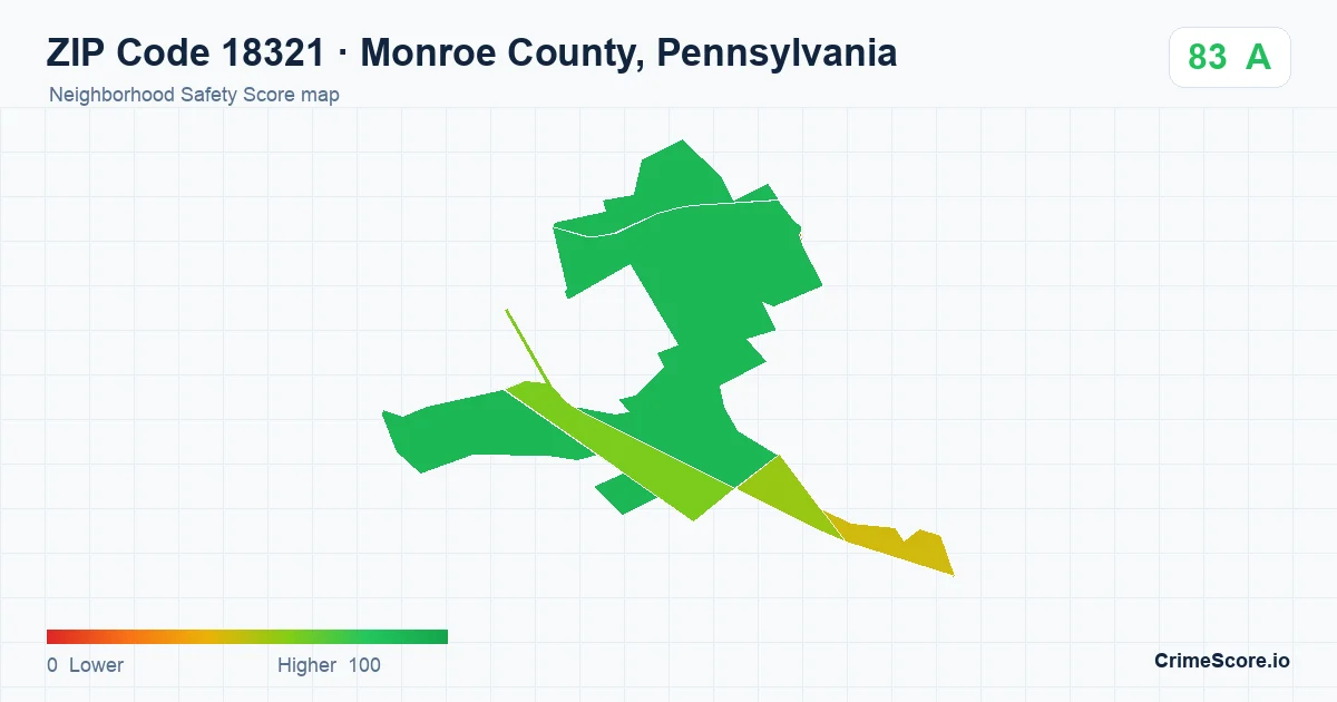 ZIP Code 18321 in Monroe County, Pennsylvania neighborhood Safety Score map