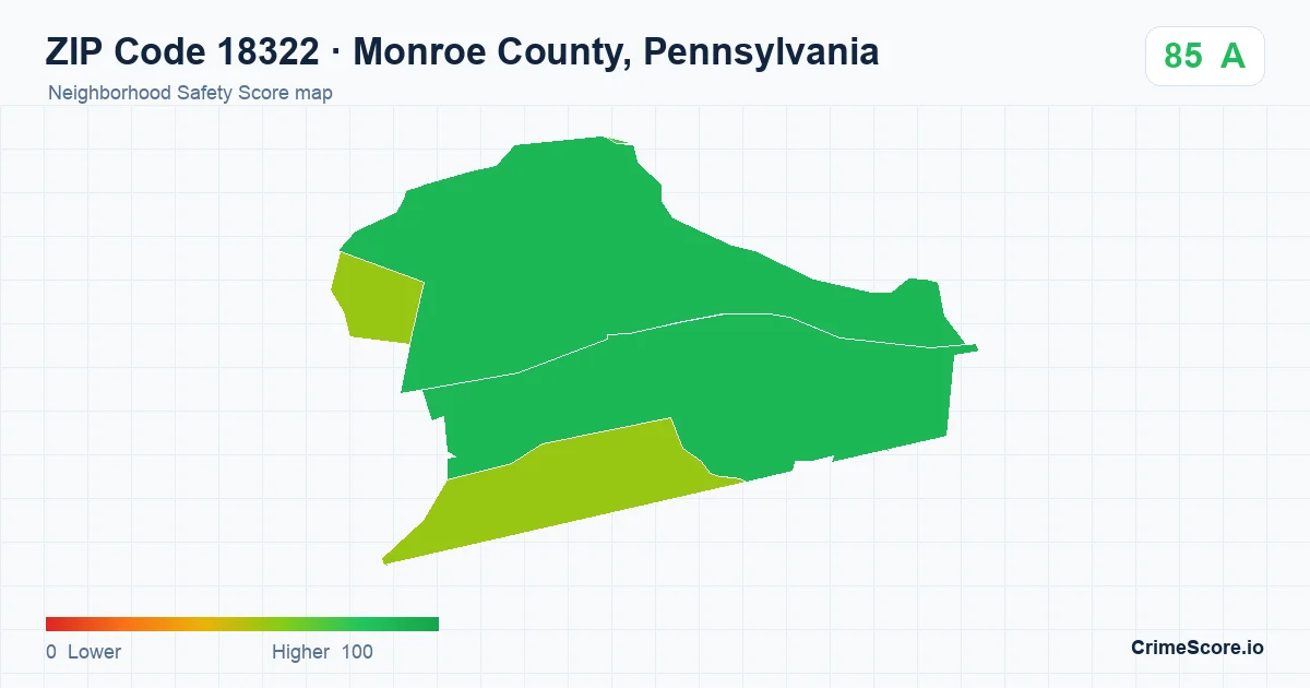 ZIP Code 18322 in Monroe County, Pennsylvania neighborhood Safety Score map