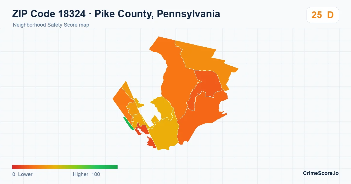 ZIP Code 18324 in Pike County, Pennsylvania neighborhood Safety Score map