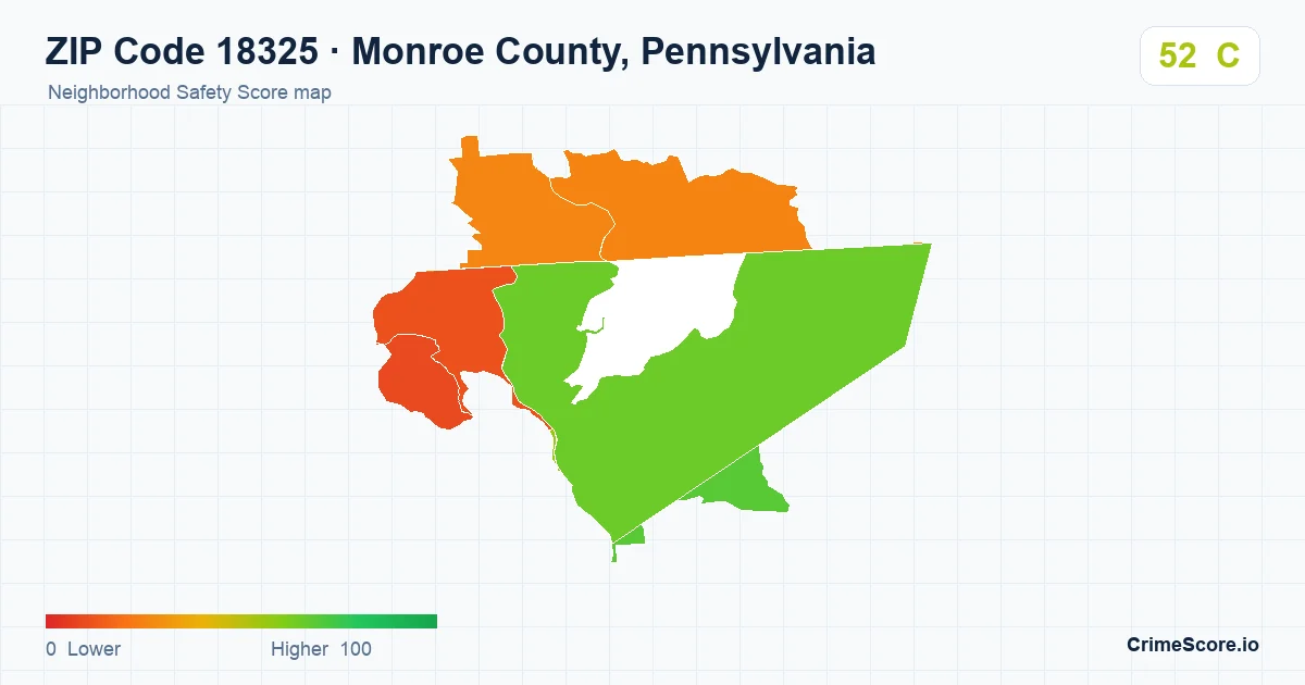 ZIP Code 18325 in Monroe County, Pennsylvania neighborhood Safety Score map