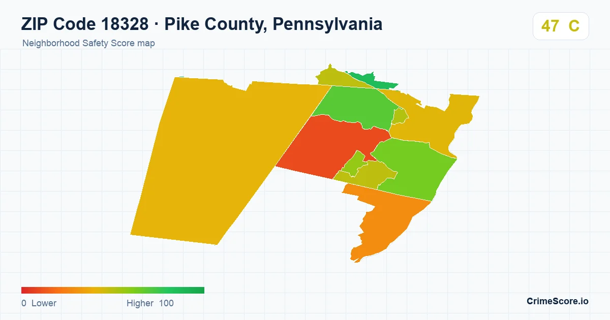 ZIP Code 18328 in Pike County, Pennsylvania neighborhood Safety Score map
