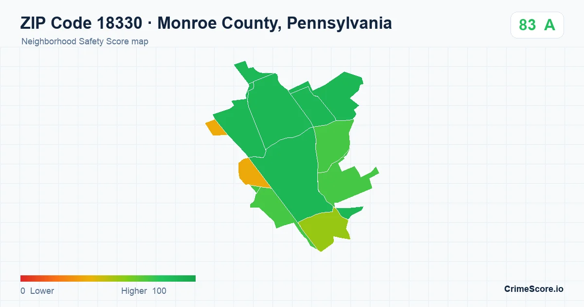 ZIP Code 18330 in Monroe County, Pennsylvania neighborhood Safety Score map