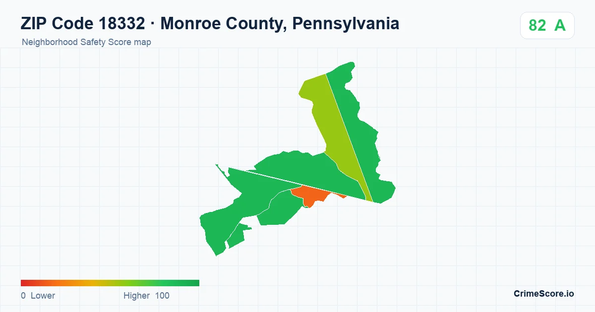 ZIP Code 18332 in Monroe County, Pennsylvania neighborhood Safety Score map