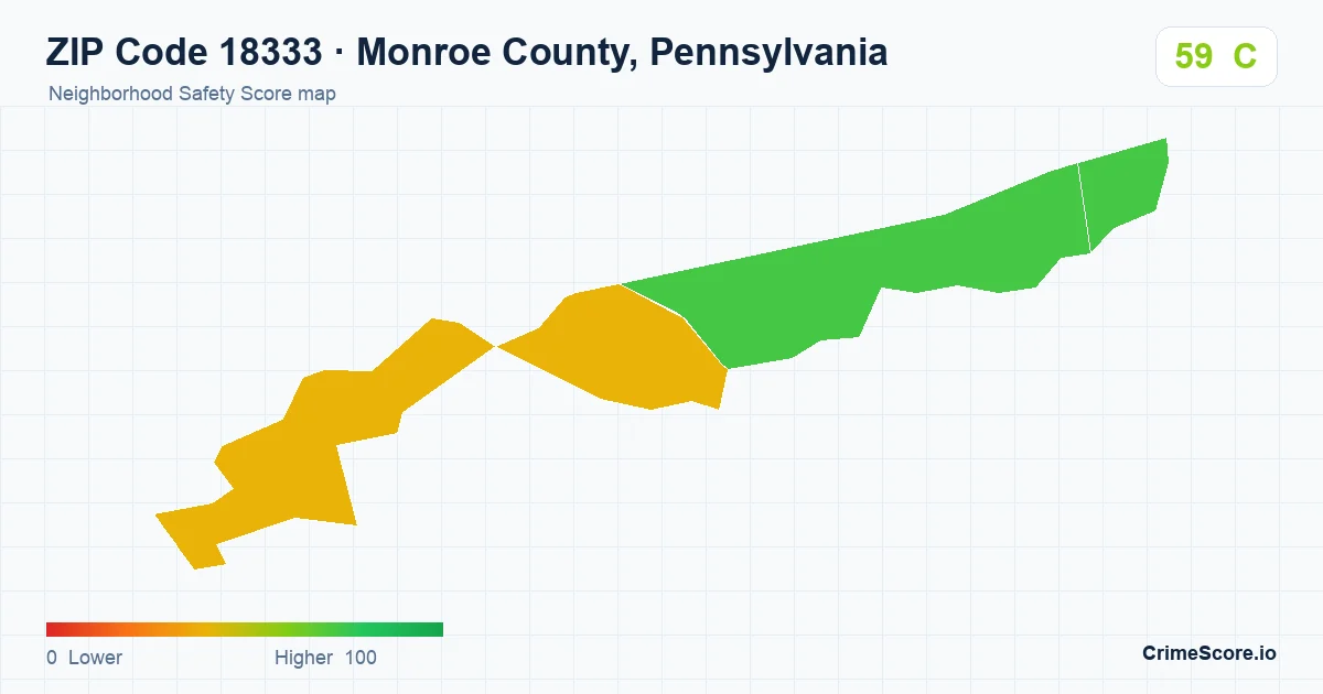 ZIP Code 18333 in Monroe County, Pennsylvania neighborhood Safety Score map