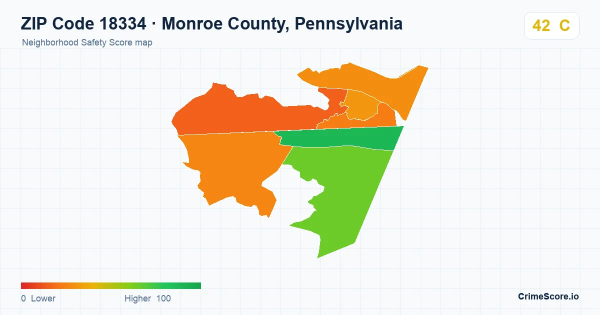 ZIP Code 18334 in Monroe County, Pennsylvania neighborhood Safety Score map