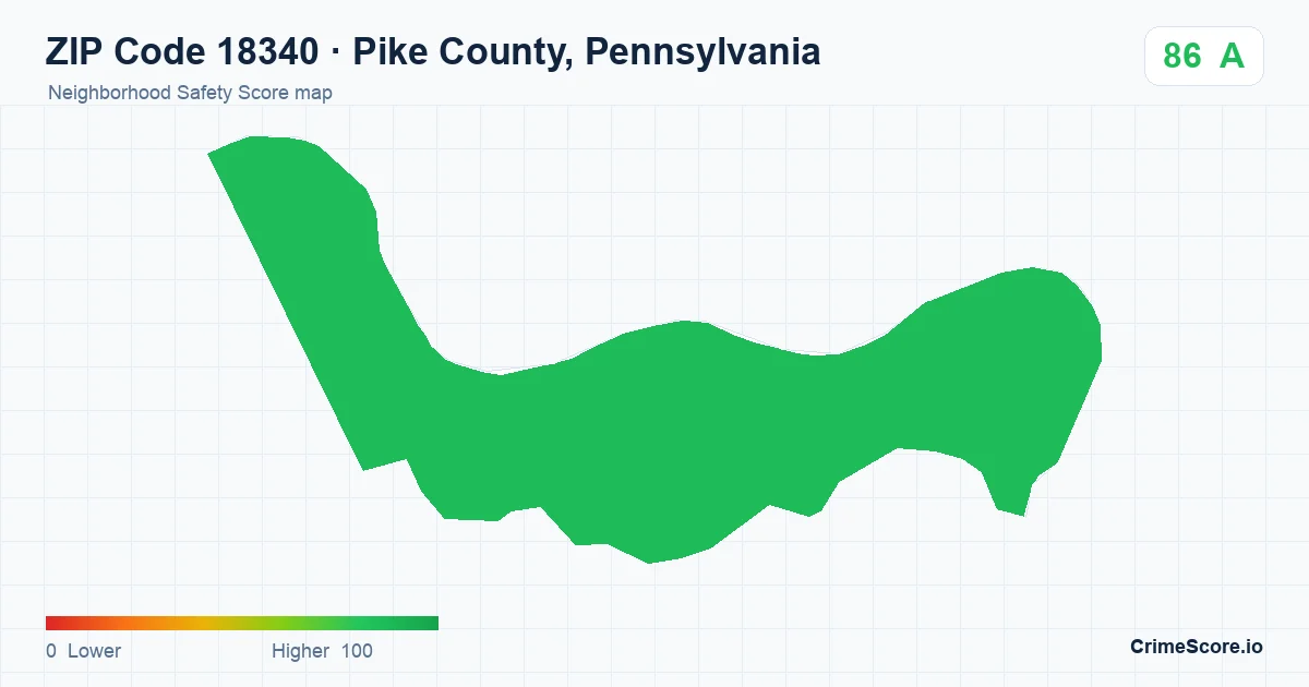 ZIP Code 18340 in Pike County, Pennsylvania neighborhood Safety Score map