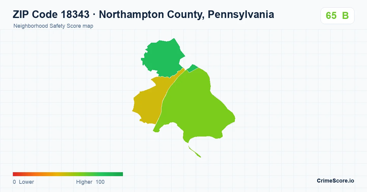 ZIP Code 18343 in Northampton County, Pennsylvania neighborhood Safety Score map