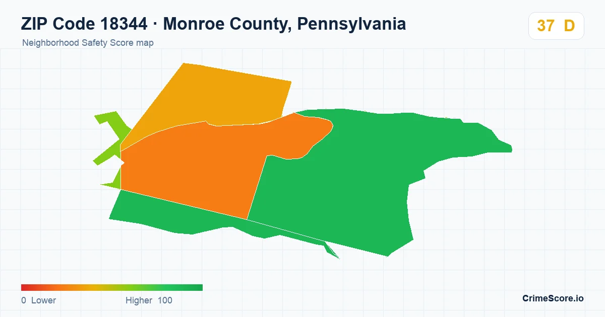 ZIP Code 18344 in Monroe County, Pennsylvania neighborhood Safety Score map