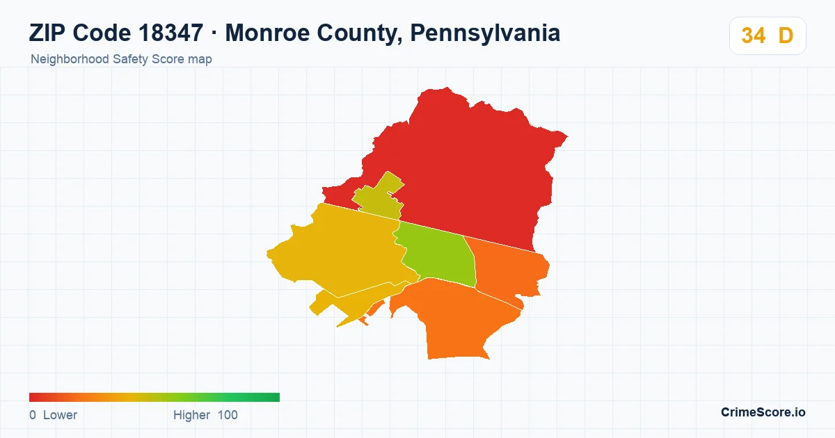 ZIP Code 18347 in Monroe County, Pennsylvania neighborhood Safety Score map