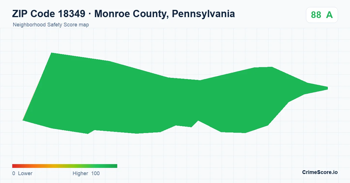 ZIP Code 18349 in Monroe County, Pennsylvania neighborhood Safety Score map