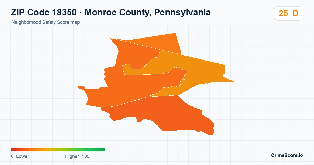 ZIP Code 18350 in Monroe County, Pennsylvania neighborhood Safety Score map