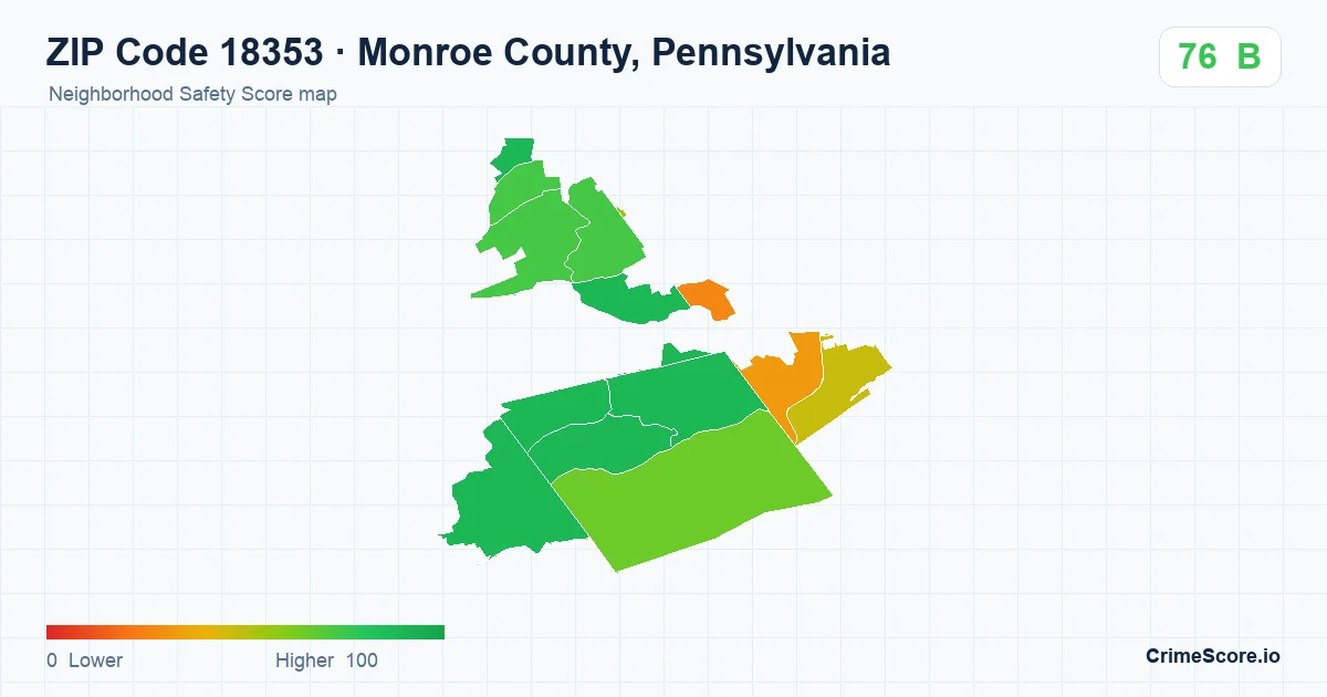 ZIP Code 18353 in Monroe County, Pennsylvania neighborhood Safety Score map