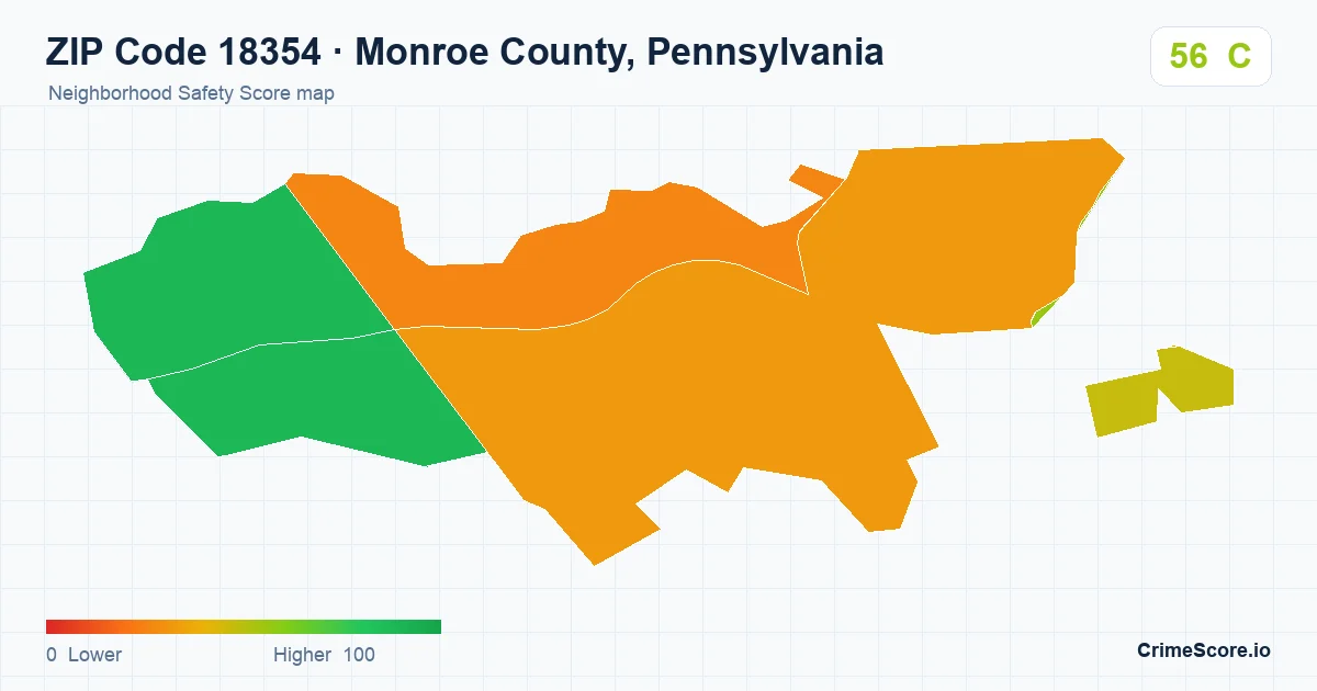 ZIP Code 18354 in Monroe County, Pennsylvania neighborhood Safety Score map