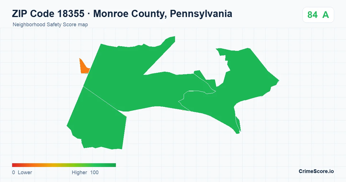 ZIP Code 18355 in Monroe County, Pennsylvania neighborhood Safety Score map