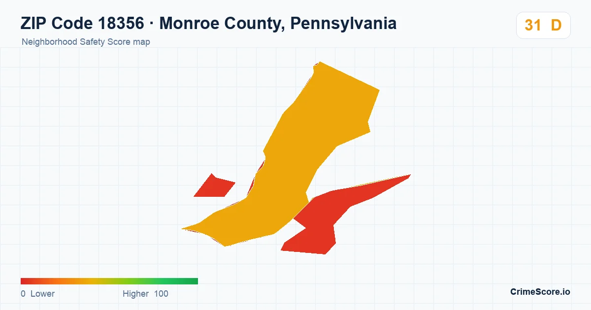 ZIP Code 18356 in Monroe County, Pennsylvania neighborhood Safety Score map
