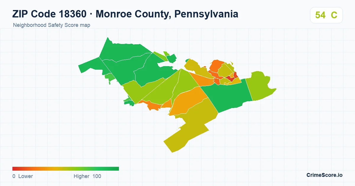 ZIP Code 18360 in Monroe County, Pennsylvania neighborhood Safety Score map