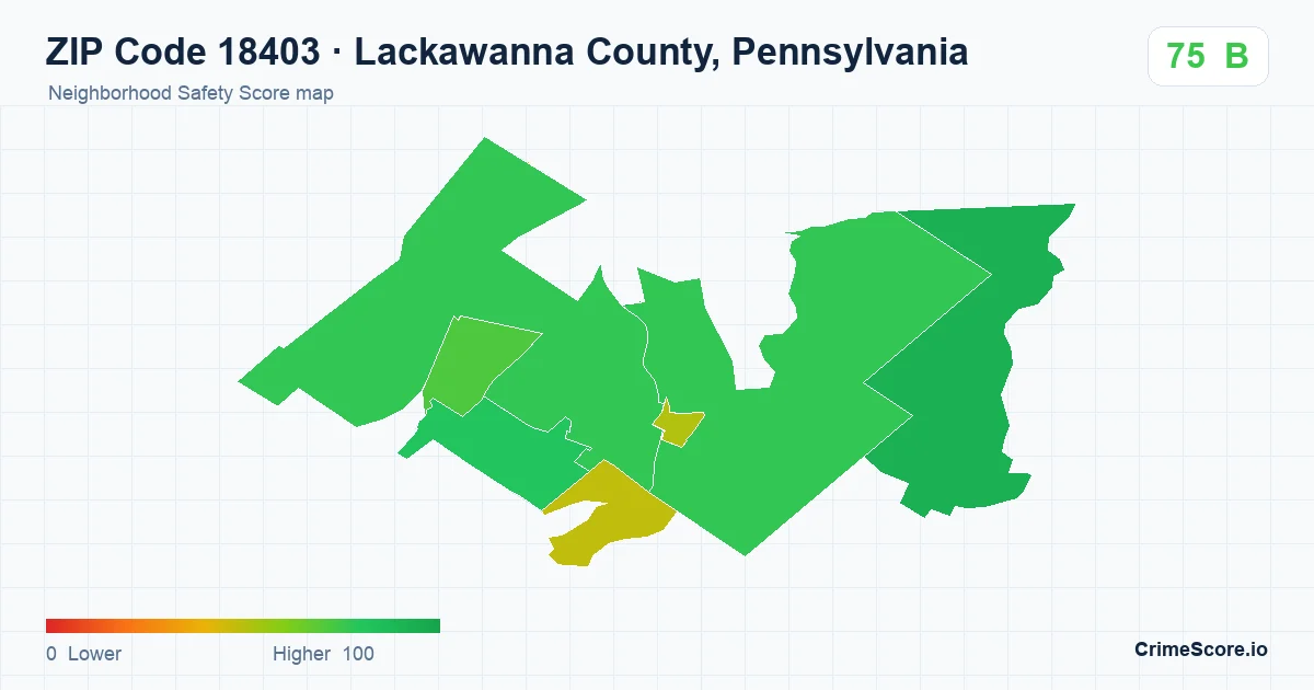 ZIP Code 18403 in Lackawanna County, Pennsylvania neighborhood Safety Score map