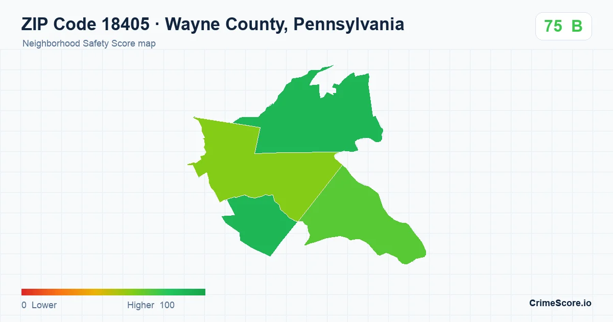 ZIP Code 18405 in Wayne County, Pennsylvania neighborhood Safety Score map