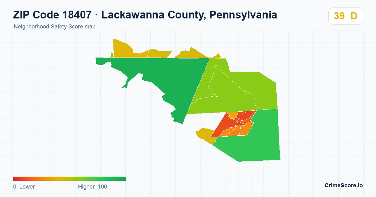 ZIP Code 18407 in Lackawanna County, Pennsylvania neighborhood Safety Score map