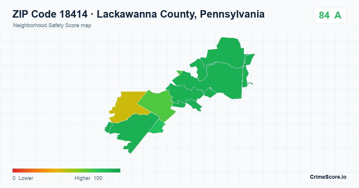 ZIP Code 18414 in Lackawanna County, Pennsylvania neighborhood Safety Score map