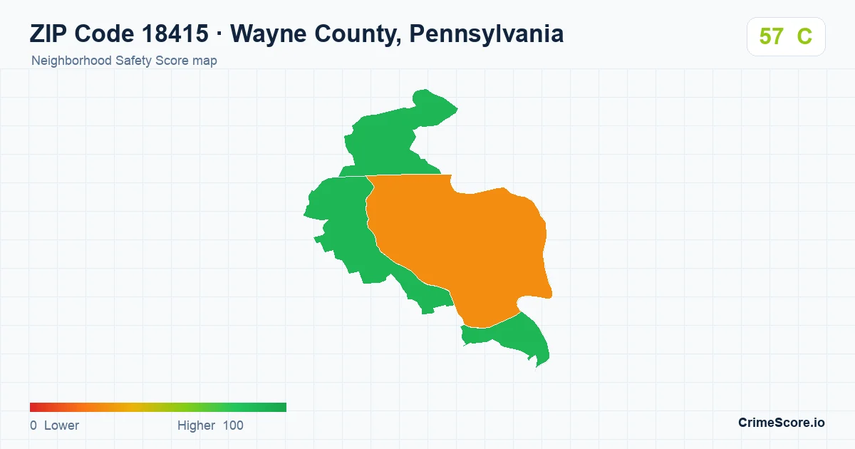 ZIP Code 18415 in Wayne County, Pennsylvania neighborhood Safety Score map
