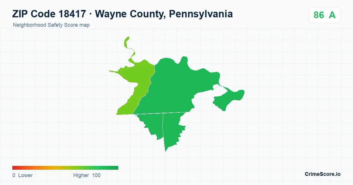 ZIP Code 18417 in Wayne County, Pennsylvania neighborhood Safety Score map