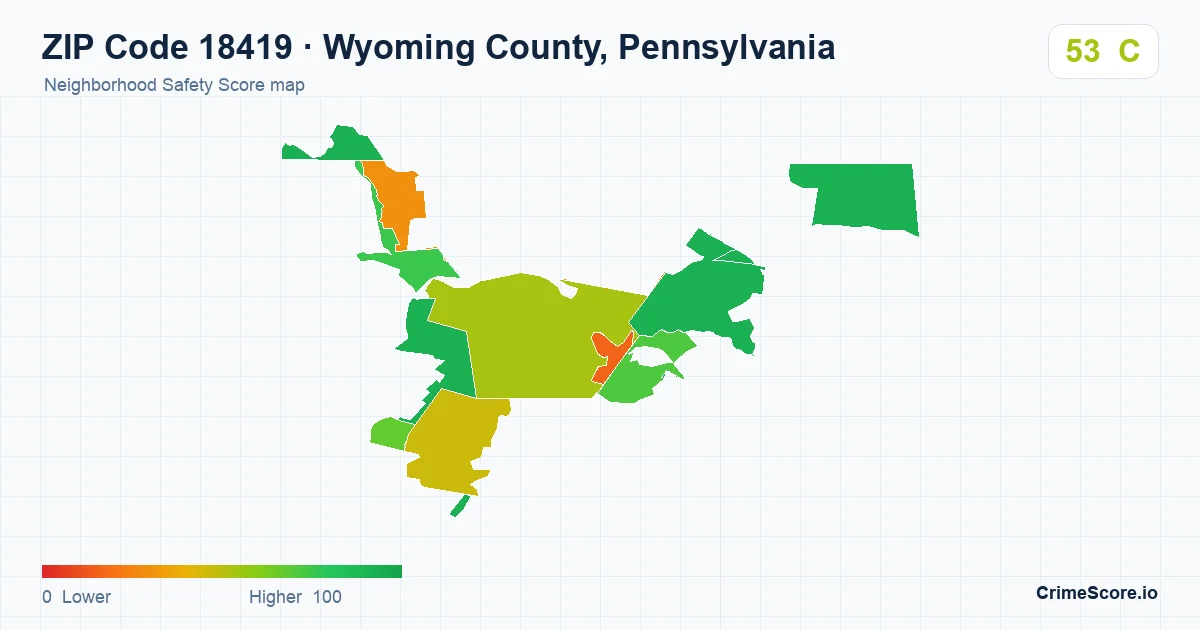 ZIP Code 18419 in Wyoming County, Pennsylvania neighborhood Safety Score map