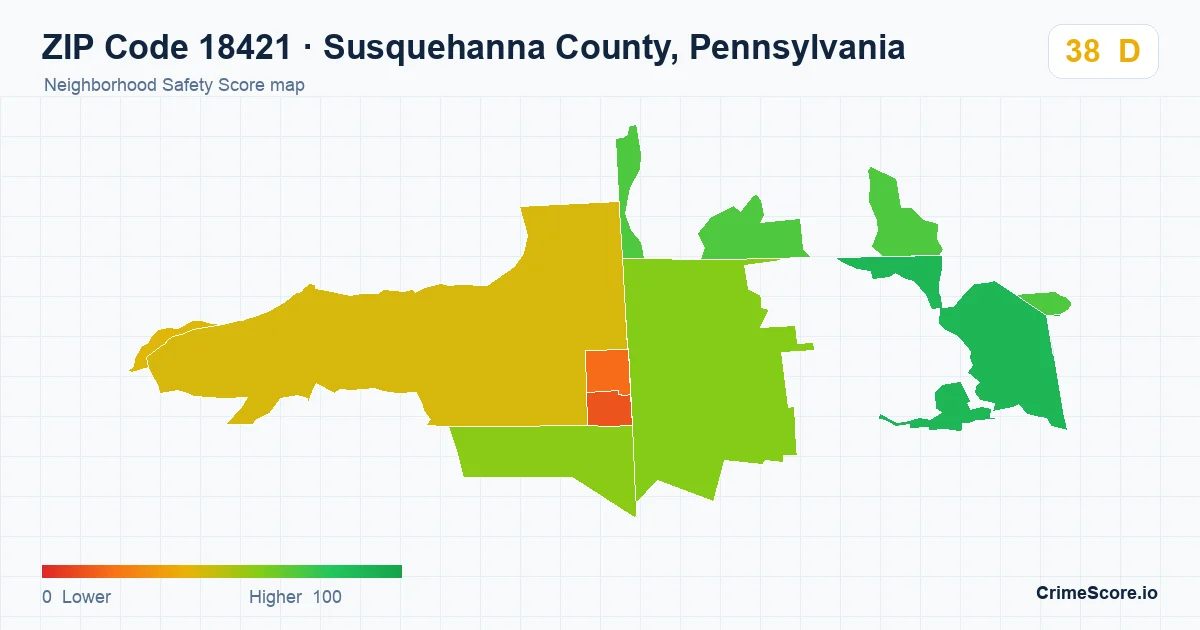 ZIP Code 18421 in Susquehanna County, Pennsylvania neighborhood Safety Score map