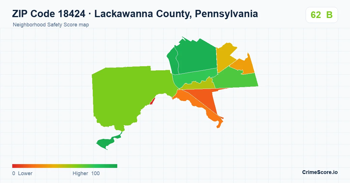 ZIP Code 18424 in Lackawanna County, Pennsylvania neighborhood Safety Score map