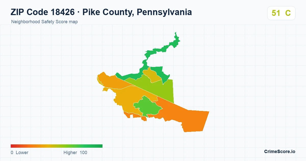 ZIP Code 18426 in Pike County, Pennsylvania neighborhood Safety Score map