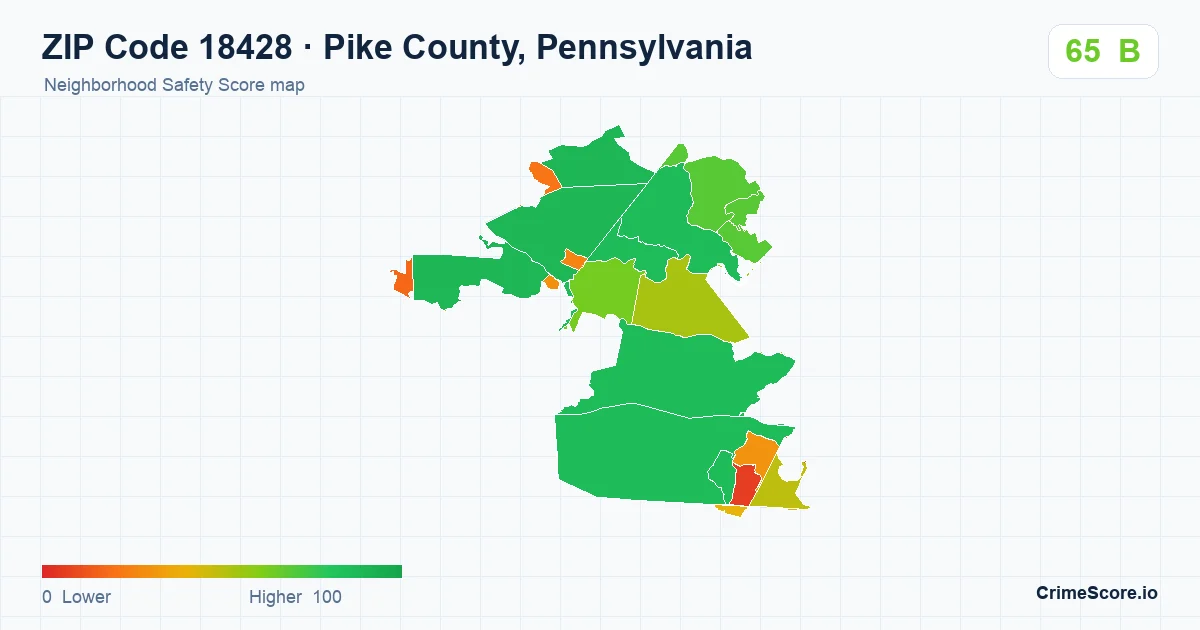 ZIP Code 18428 in Pike County, Pennsylvania neighborhood Safety Score map