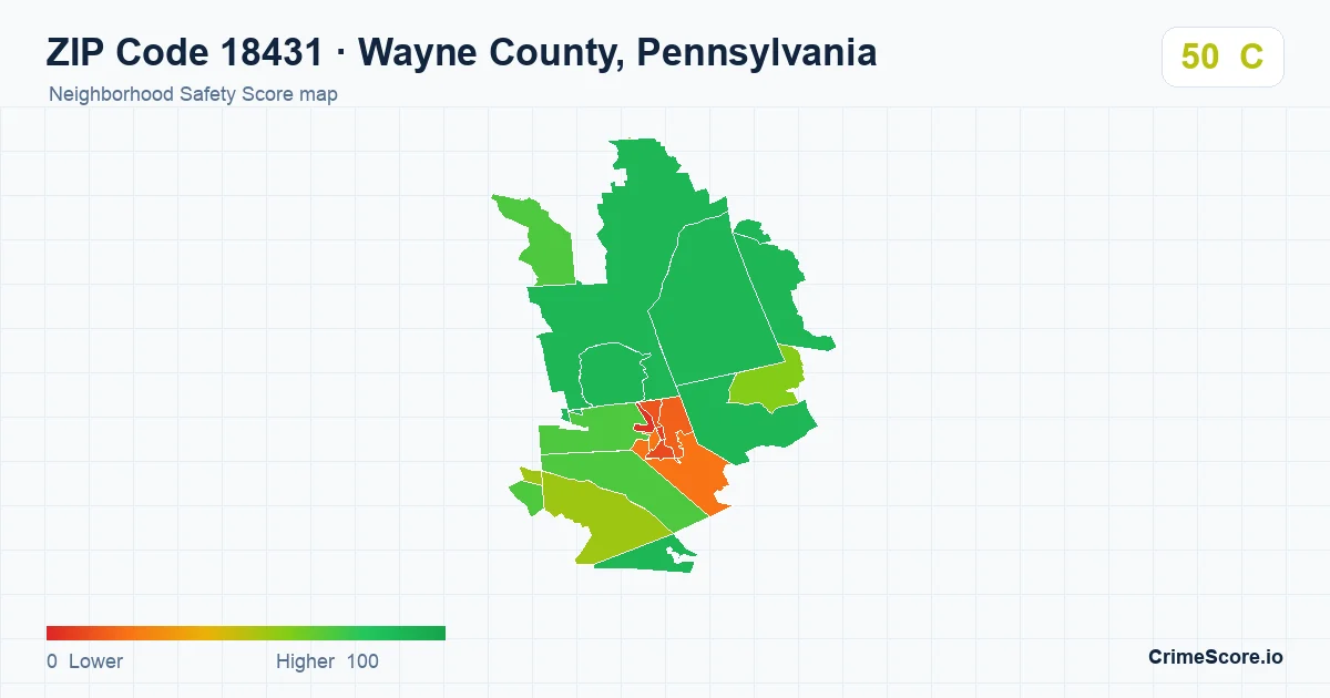 ZIP Code 18431 in Wayne County, Pennsylvania neighborhood Safety Score map