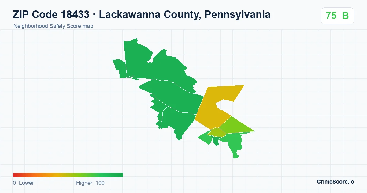 ZIP Code 18433 in Lackawanna County, Pennsylvania neighborhood Safety Score map