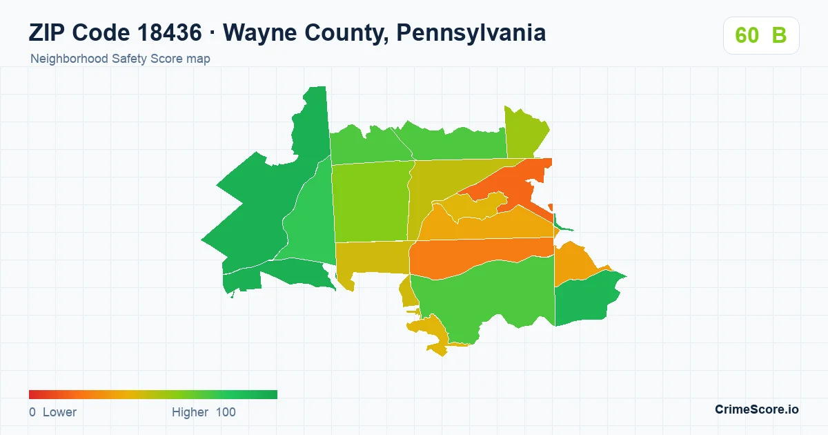 ZIP Code 18436 in Wayne County, Pennsylvania neighborhood Safety Score map