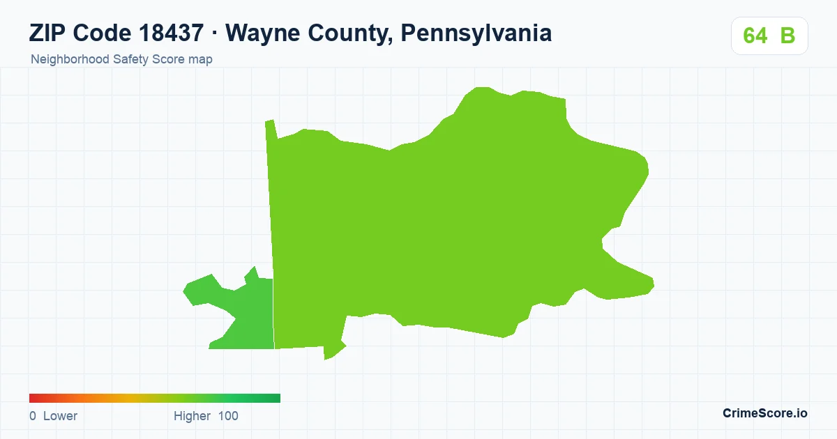 ZIP Code 18437 in Wayne County, Pennsylvania neighborhood Safety Score map