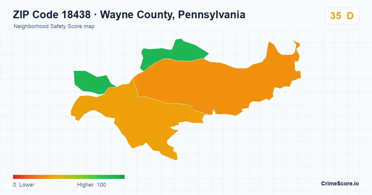 ZIP Code 18438 in Wayne County, Pennsylvania neighborhood Safety Score map