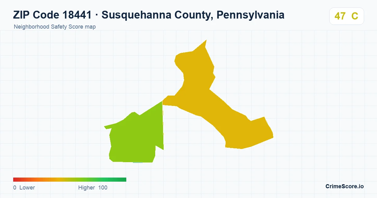 ZIP Code 18441 in Susquehanna County, Pennsylvania neighborhood Safety Score map