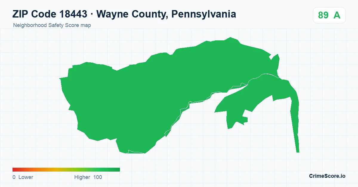 ZIP Code 18443 in Wayne County, Pennsylvania neighborhood Safety Score map