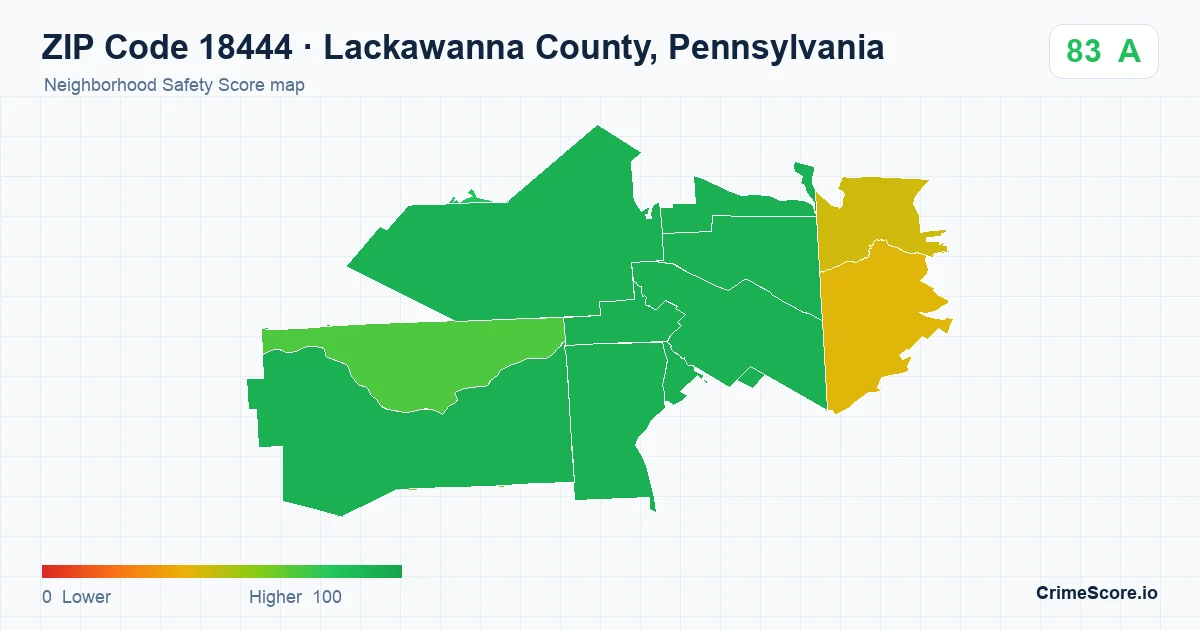 ZIP Code 18444 in Lackawanna County, Pennsylvania neighborhood Safety Score map