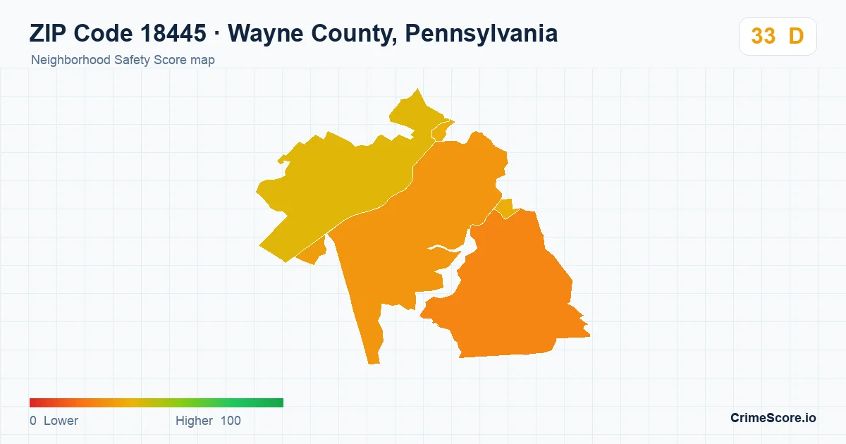 ZIP Code 18445 in Wayne County, Pennsylvania neighborhood Safety Score map
