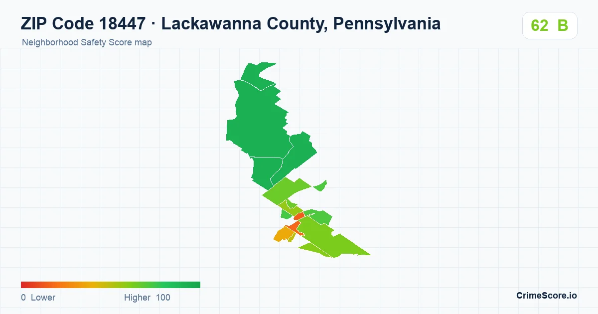 ZIP Code 18447 in Lackawanna County, Pennsylvania neighborhood Safety Score map
