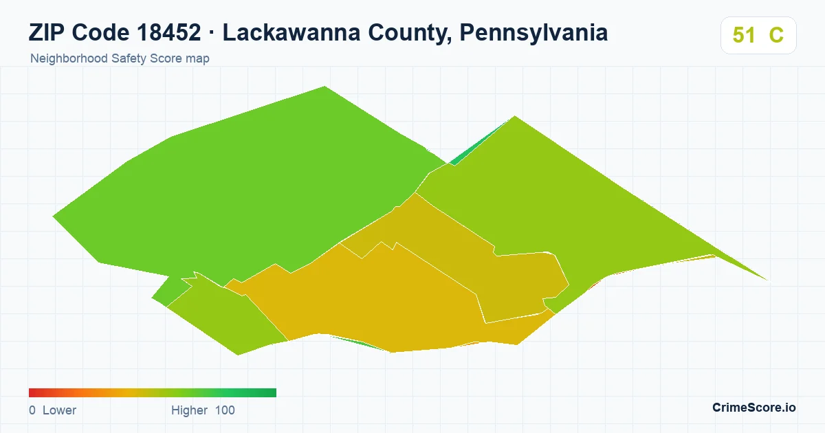 ZIP Code 18452 in Lackawanna County, Pennsylvania neighborhood Safety Score map