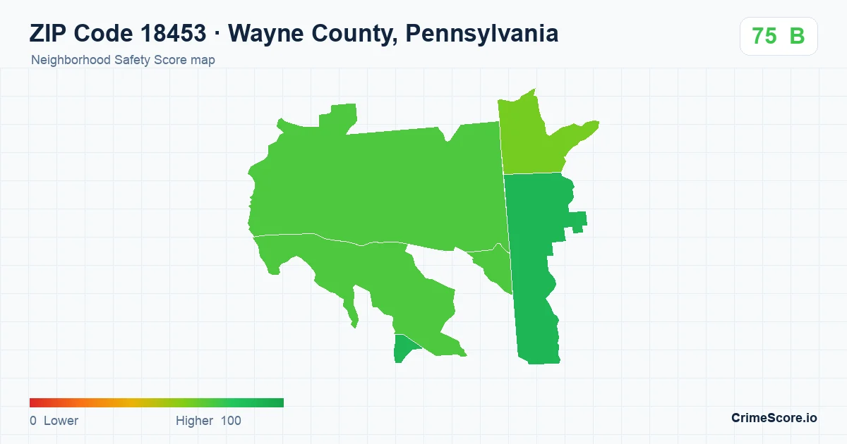 ZIP Code 18453 in Wayne County, Pennsylvania neighborhood Safety Score map