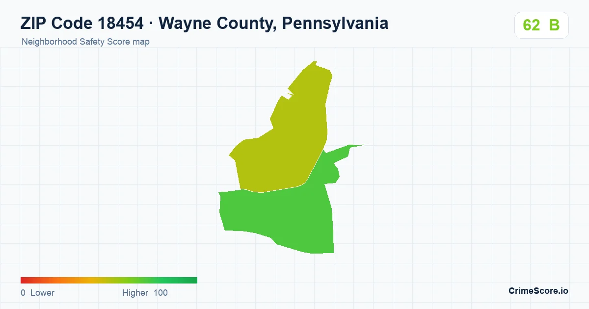 ZIP Code 18454 in Wayne County, Pennsylvania neighborhood Safety Score map